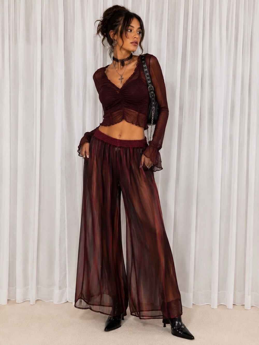 Sheer Beach Pants Bathing Suit Covering Plum Purple Rainbow Women Sz S Bohemian